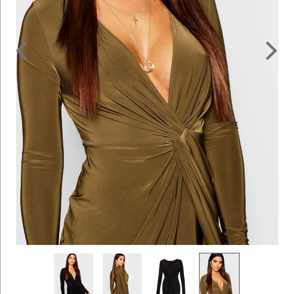 Olive Slinky Twist Front Long Sleeved Mini